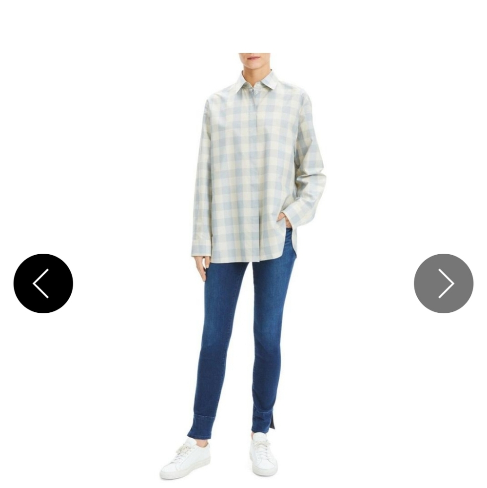 Theory P blue and white fuji check button down - Picture 8 of 9
